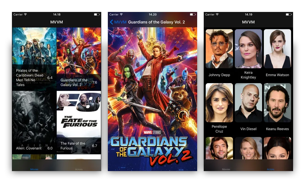 The TMDb movie app — results, detail, and cast screens